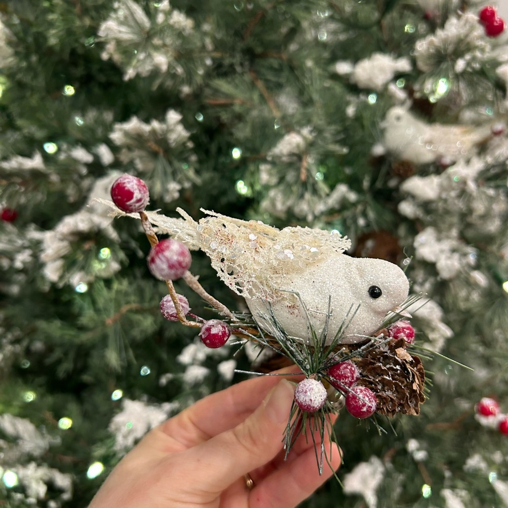 White rustic Decorative Bird Ornament clips set of 5